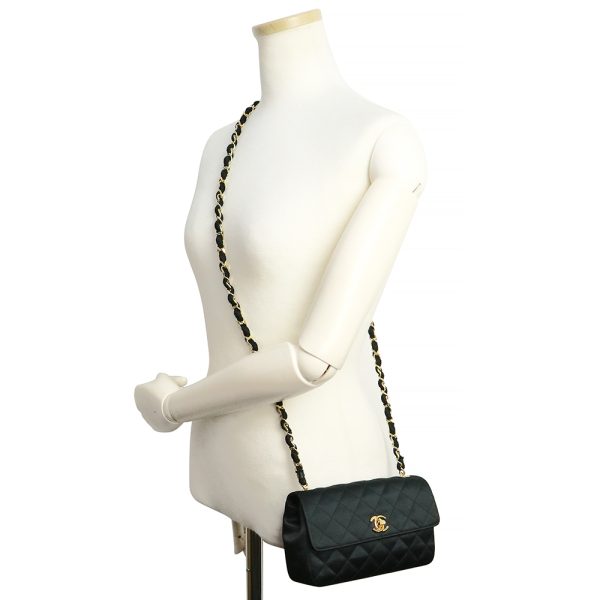 7 Chanel Satin Matelasse Single Chain Shoulder Bag Crossbody Black