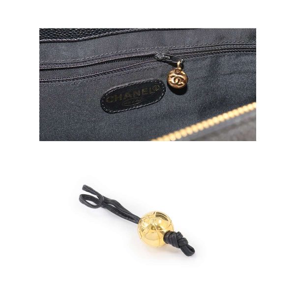 7 Chanel Gold Metal Fittings Caviar Skin Leather Shoulder Bag Black