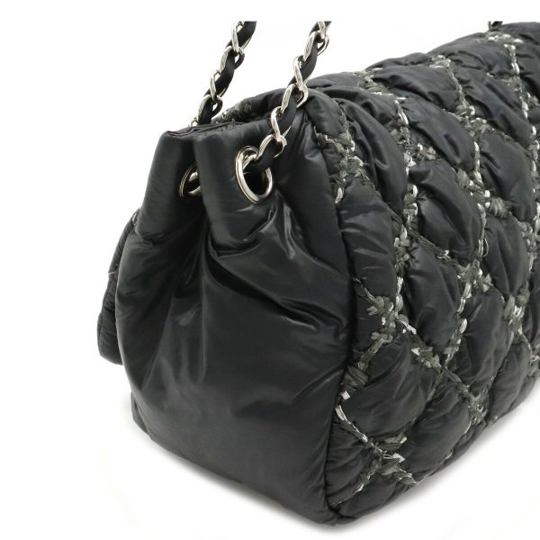 7 Chanel Chain Shoulder Bag Nylon Dark Gray Silver