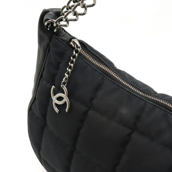 7 Chanel Chain Shoulder Bag Shawl Nylon Leather Black Silver Metal Fittings