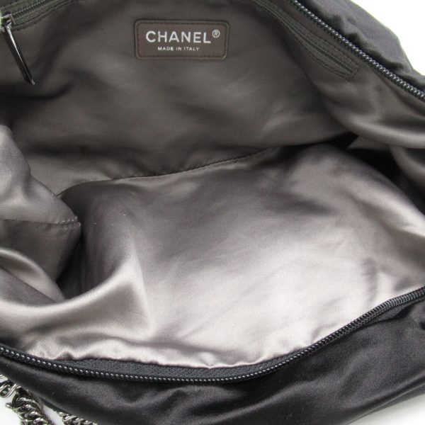 7 Chanel Ribbon Chain Shoulder Bag Fabric Black