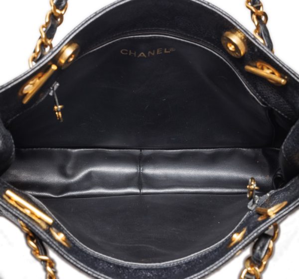 7 Chanel Double Chain Shoulder Caviar Skin Black Gold Mini Shoulder Bag