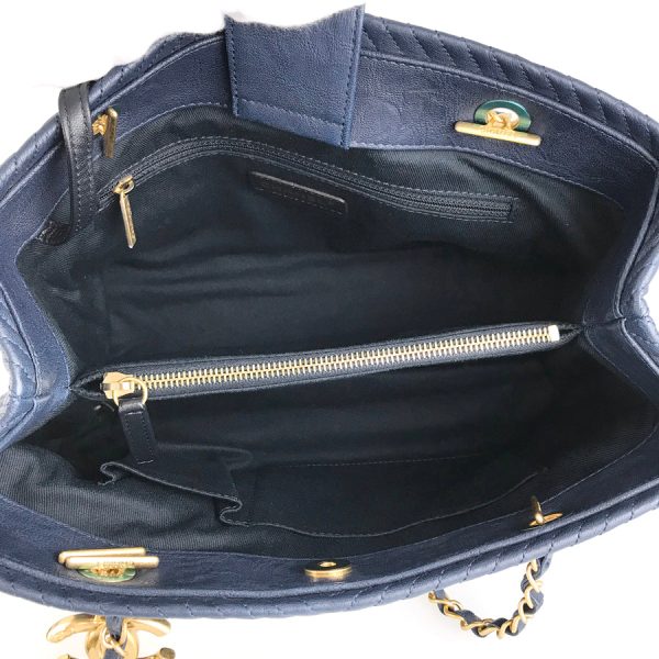 8 Chanel V Stitch Tote Bag Hardware Gold Chain Leather Blue Shoulder Bag