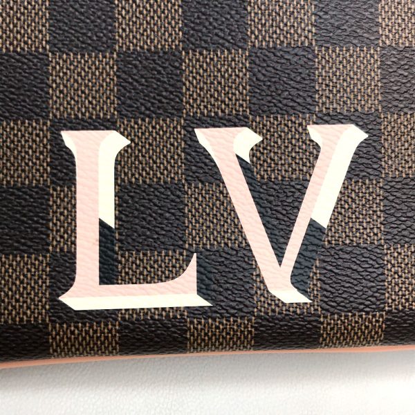 8 Louis Vuitton Pochette Double Zip Chain shoulder Damier Ebene Brown Pink Clutch Bag