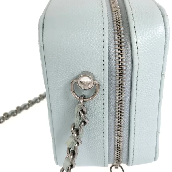 8 Chanel Camera Bag Matrasse Hardware Silver Chain Shoulder Caviar Skin Blue Crossbody Bag