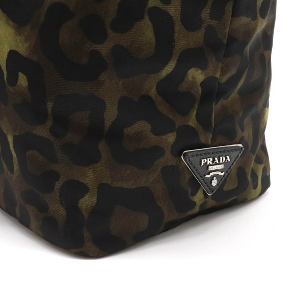 8 Prada Tote Bag Leopard Print Nylon Leather Green Series Black Shoulder Bag