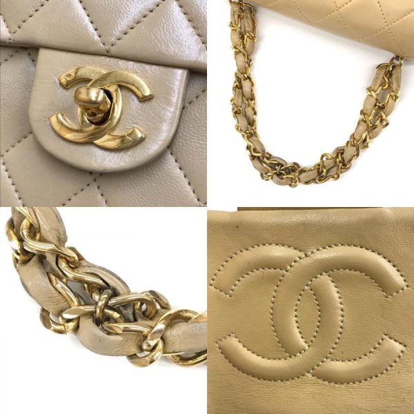 8 Chanel Matelasse Turn Lock Chain Leather Beige Handbag