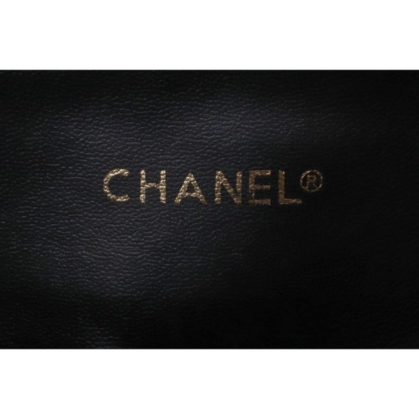 9 Chanel Matelasse Plate Charm Double Chain Shoulder Bag Lambskin Black Gold