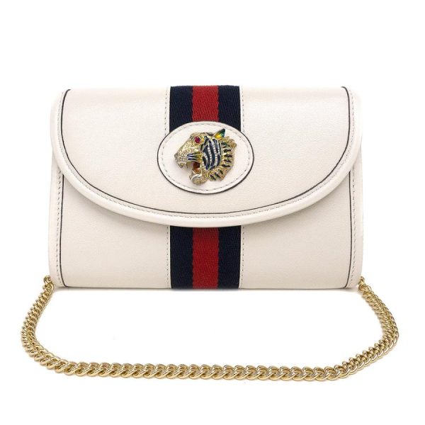 brandbrand 200093137018 Gucci Leather Canvas Rajah 2WAY Crossbody Chain Shoulder Mini Bag Tiger White