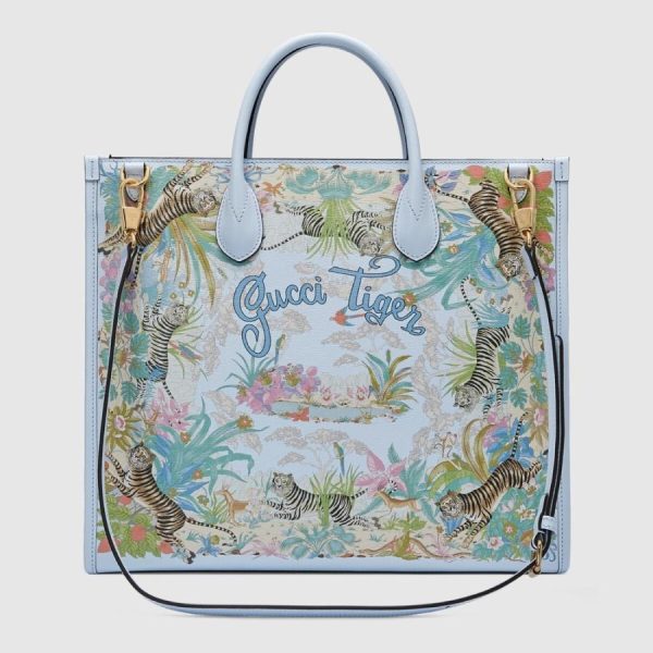 chanelist 687827us5ac4861gucci687827us5ac4861 3 Gucci Bag Back Tote Bag Shoulder Bag Light Blue Gold Tiger Flower Print Leather