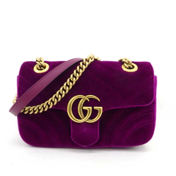 justbag03 Gucci GG Marmont Velvet Velor Quilted Chain Shoulder Bag Purple Gold Metal Fittings