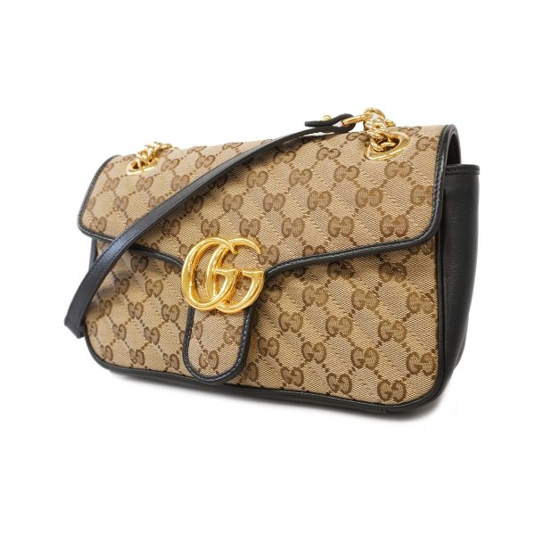 justbag03 Gucci Shoulder Bag GG Marmont GG Canvas BeigeBlack Gold Hardware