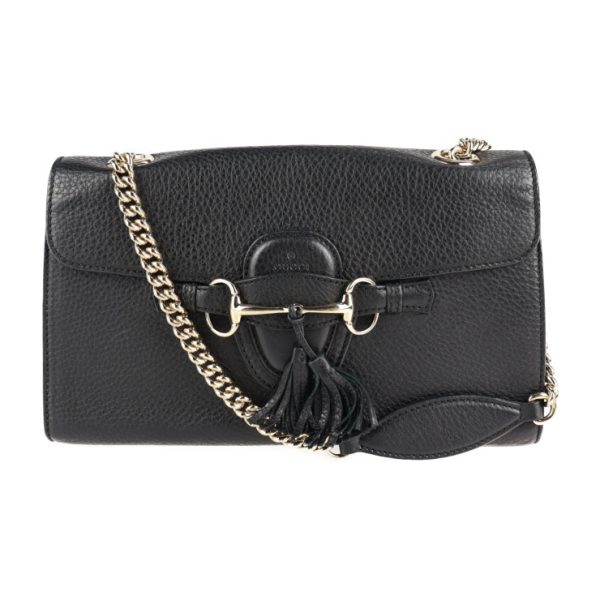 justbag03 Gucci Emily Horsebit Shoulder Bag Leather Black Chain Shoulder Bag Fringe Tassel Gold Hardware