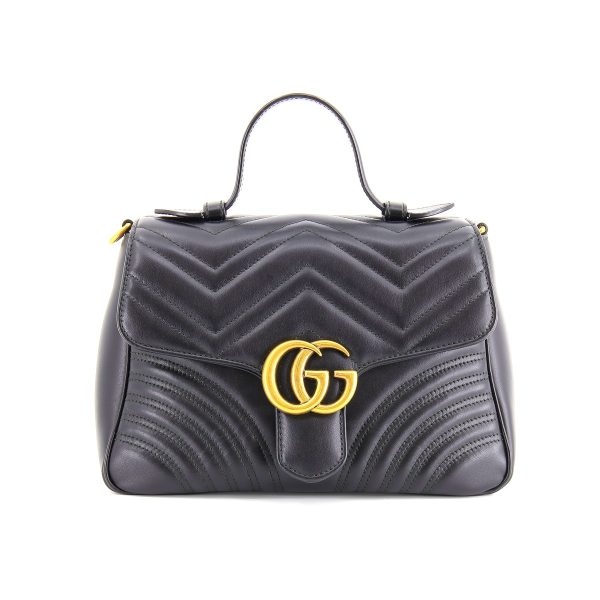 justbag03 Gucci GG Marmont Small Top Handle Bag 2way Chain Shoulder Bag Double G Leather Black x Gold Hardware