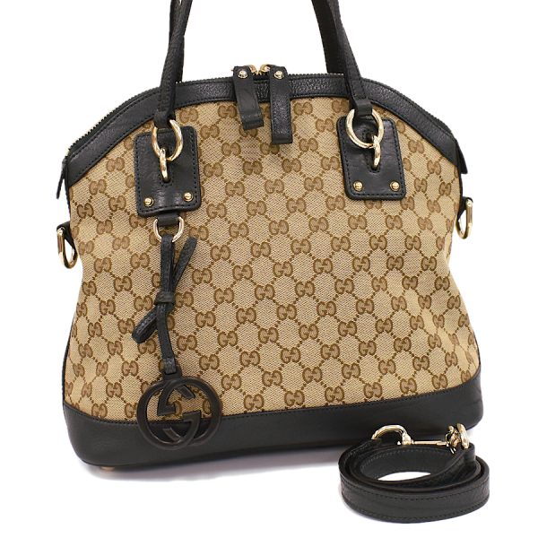 justbag04 Gucci 2way Shoulder Bag GG Canvas Leather Beige x Dark Green Interlocking G Logo Charm