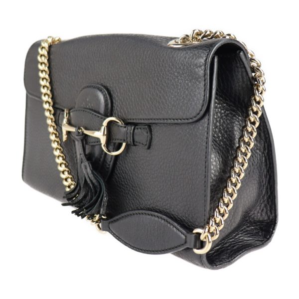 justbag04 Gucci Emily Horsebit Shoulder Bag Leather Black Chain Shoulder Bag Fringe Tassel Gold Hardware