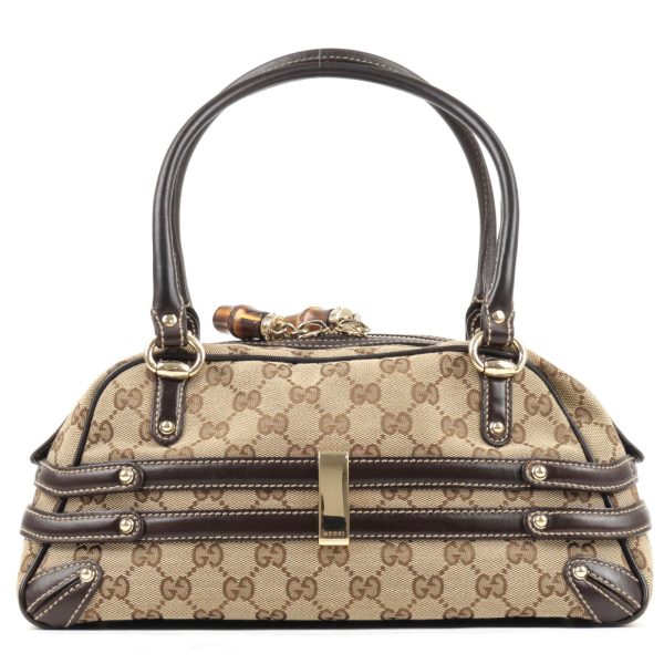 justbag05 Gucci Horsebit Bamboo GG Canvas x Leather Mini Boston Bag Handbag Beige x Brown