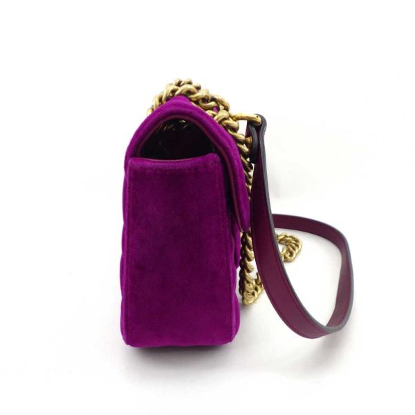 justbag05 Gucci GG Marmont Velvet Velor Quilted Chain Shoulder Bag Purple Gold Metal Fittings