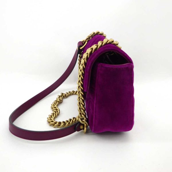 justbag06 Gucci GG Marmont Velvet Velor Quilted Chain Shoulder Bag Purple Gold Metal Fittings