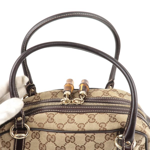 justbag07 Gucci Horsebit Bamboo GG Canvas x Leather Mini Boston Bag Handbag Beige x Brown