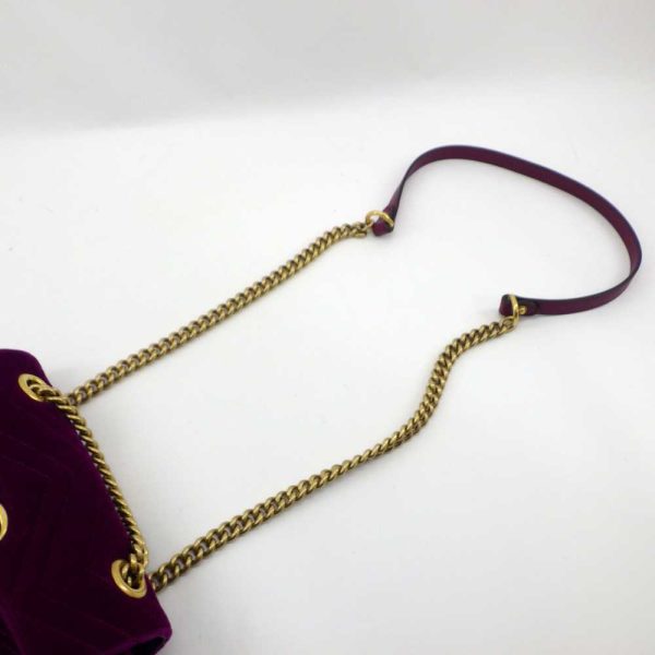 justbag08 Gucci GG Marmont Velvet Velor Quilted Chain Shoulder Bag Purple Gold Metal Fittings