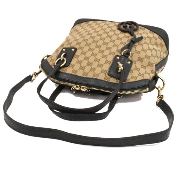 justbag10 Gucci 2way Shoulder Bag GG Canvas Leather Beige x Dark Green Interlocking G Logo Charm