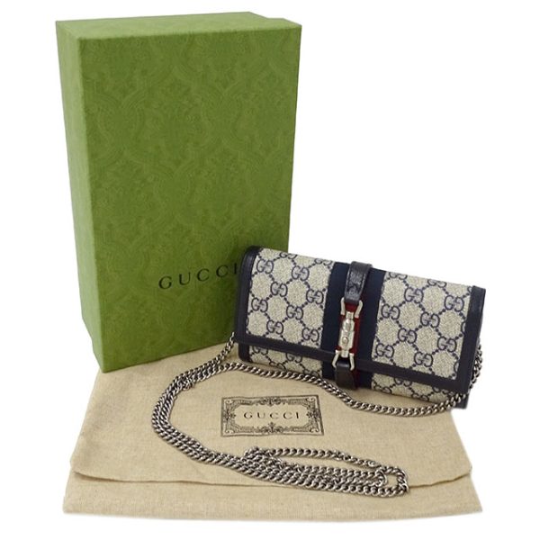 justbag13 Gucci Wallet Long Wallet Chain Wallet GG Supreme Beige Blue Navy