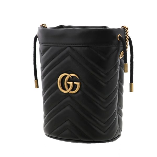 justbag4 Gucci GG Marmont Mini bucket Chain Shoulder Bag Black