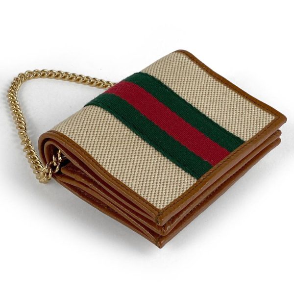 kaipre 1000038064073 1 d 20221112141421 Gucci Raja Chain Compact Wallet Sherry Line Web Tiger Head Bifold Wallet Canvas Beige