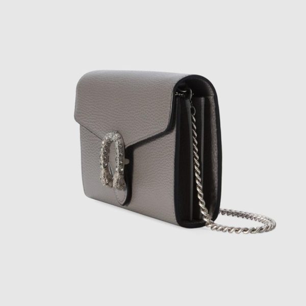 rarelist 401231caogn1293gucci401231caogn1293 2 Gucci Chain Wallet Dusty Gray Silver Crystal Tiger Head Leather