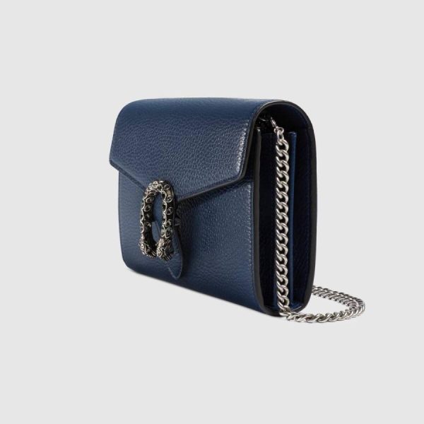 rarelist 401231caogn8204gucci401231caogn8204 2 Gucci Chain Wallet Blue Silver Crystal Tiger Head Leather