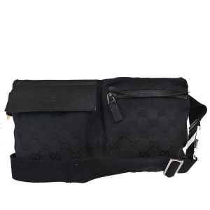 s l1600 GUCCI Logo GG Pattern Bum Bag Belt Canvas Leather Black