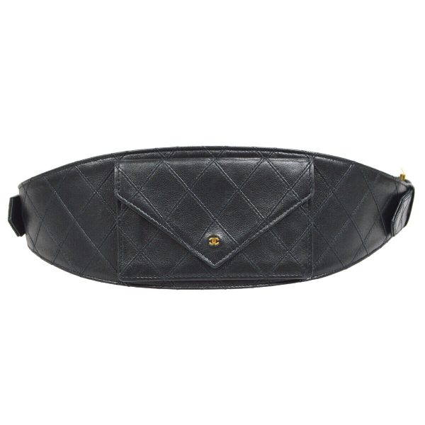 s l1600 CHANEL Bicolore Waist Bum Bag Purse Pouch Black Leather