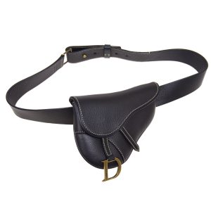 s l1600 Christian Dior Saddle Waist Bum Bag Purse Black Leather