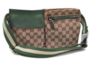 s l1600 GUCCI Sherry Line Waist Bum Bag GG Canvas Leather Brown Green