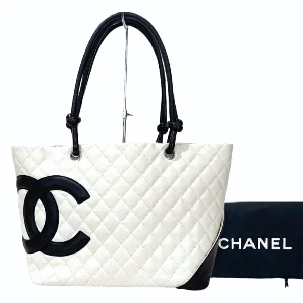 1 Chanel Tote Bag Cambon Line Large White x Black Leather