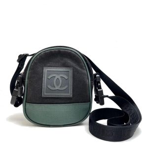 1 Chanel Sports Line Crossbody Waist Bag Canvas Nylon Black Green