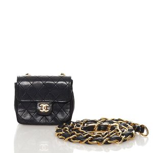 1 Chanel Chain Belt Waist Bag Mini Matelasse Black Lambskin