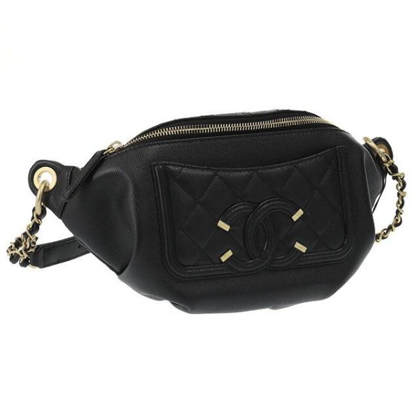 1 Chanel CC Filigree Waist Bag Body Bag Gold Metal Fittings Caviar Skin Black