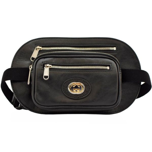 1 Gucci Waist Bag Body Bag Hip Bag Interlocking Leather Black