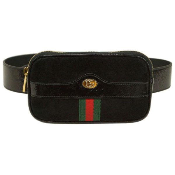 1 Gucci Waist Pouch Ophidia GG Marmont Webbing Suede Patent Leather Black