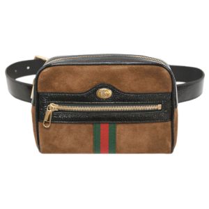 1 Gucci Small Waist Bag Ophidia GG Marmont Webbing Suede Patent Leather Brown