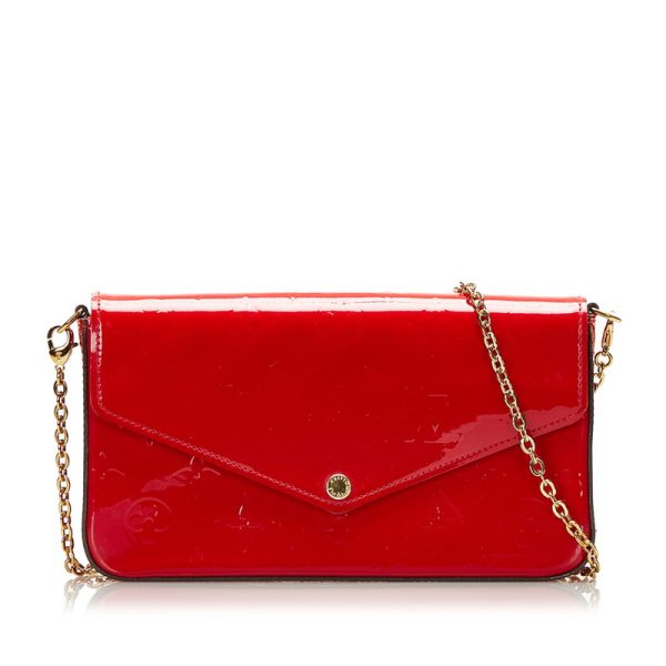 1 Louis Vuitton Monogram Vernis Pochette Felicity Chain Shoulder Bag Red Patent Leather