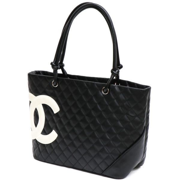 1 Chanel Cambon Line Shoulder Tote Bag Calfskin Leather Black