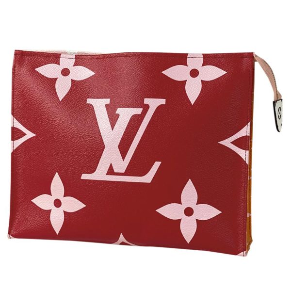 1 Louis Vuitton Pochette Toilette Cosmetic Pouch Giant Clutch Bag Monogram Rouge Red