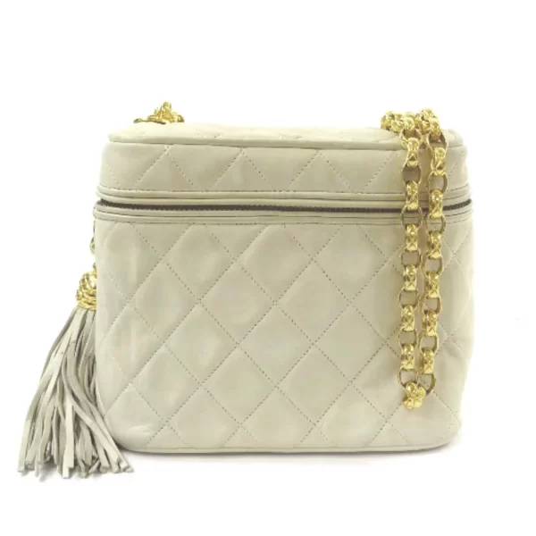 1 Chanel Matelasse Fringed Shoulder Bag White Gold Lambskin