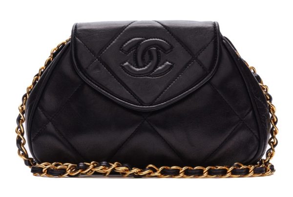 1 Chanel Matelasse Coco Mark Push Lock Chain Shoulder Lambskin Black Shoulder Bag