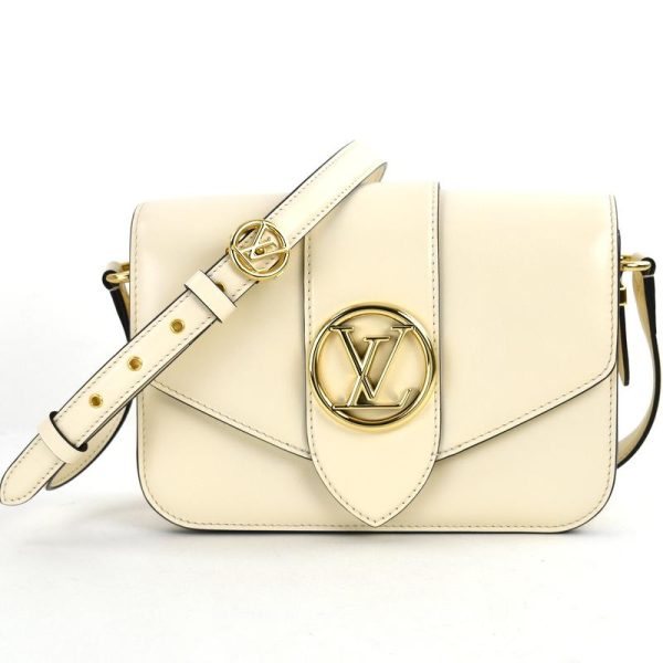 1 Louis Vuitton Ponneuf Shoulder Bag Crossbody Smooth Leather Claim White Beige