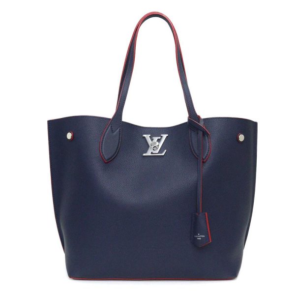 1 Louis Vuitton Lock Me Go Tote Bag Grain Calf Leather Marine Rouge Navy Red