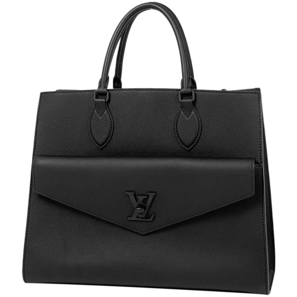 1 Louis Vuitton Lock Me Tote MM Tote Bag Handbag Leather Noir Black